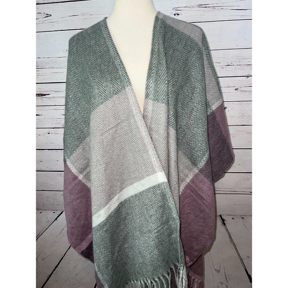 NWT Woolrich Shawl Sweater Lagenlook ONE SIZE Poncho Fringed Oversized Cardigan - Picture 4 of 8